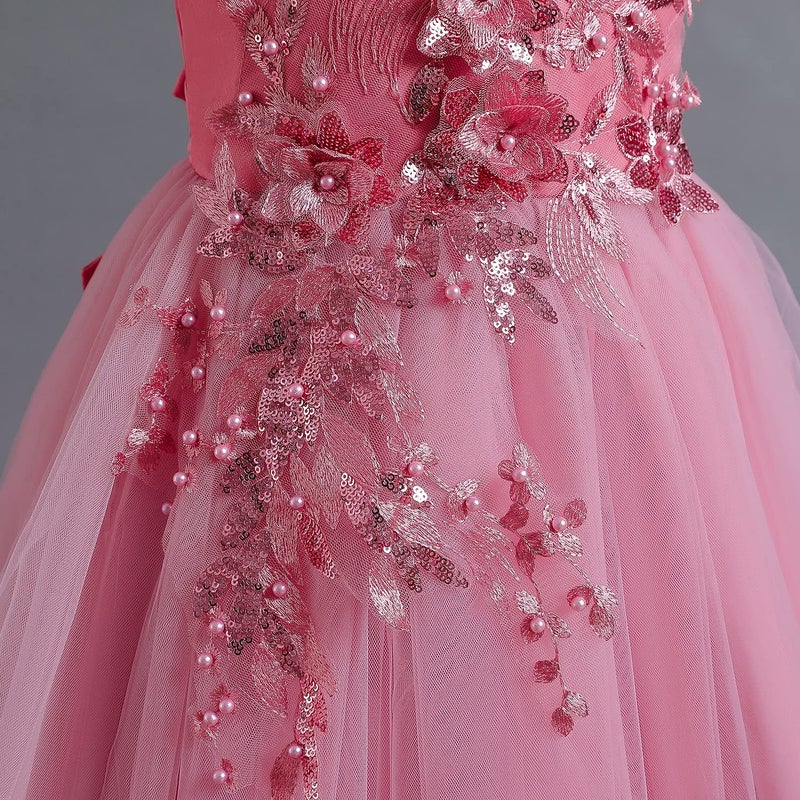 NNJXD Girl Embroidery Strapless Shoulder Lace Princess Pageant Dress Prom Ball Gown Size 8-9 Years Pink - Image 5